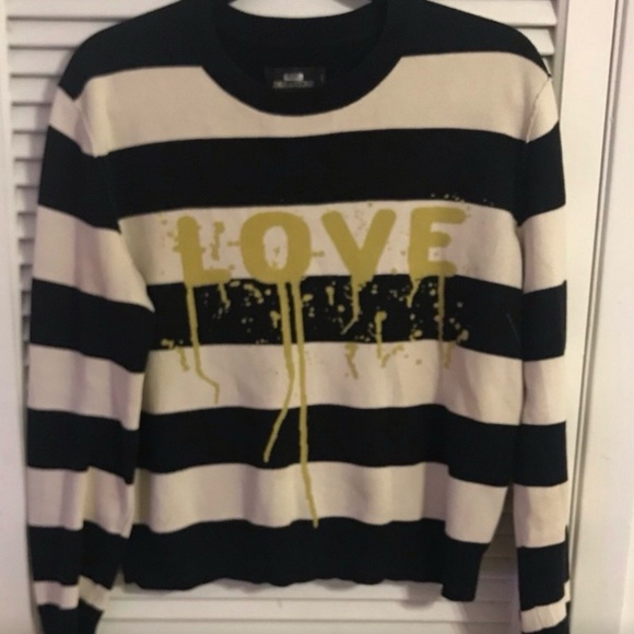 Zadig & Voltaire Black and White Striped Sweater with Yellow Love Graphic - Picture 3 of 8